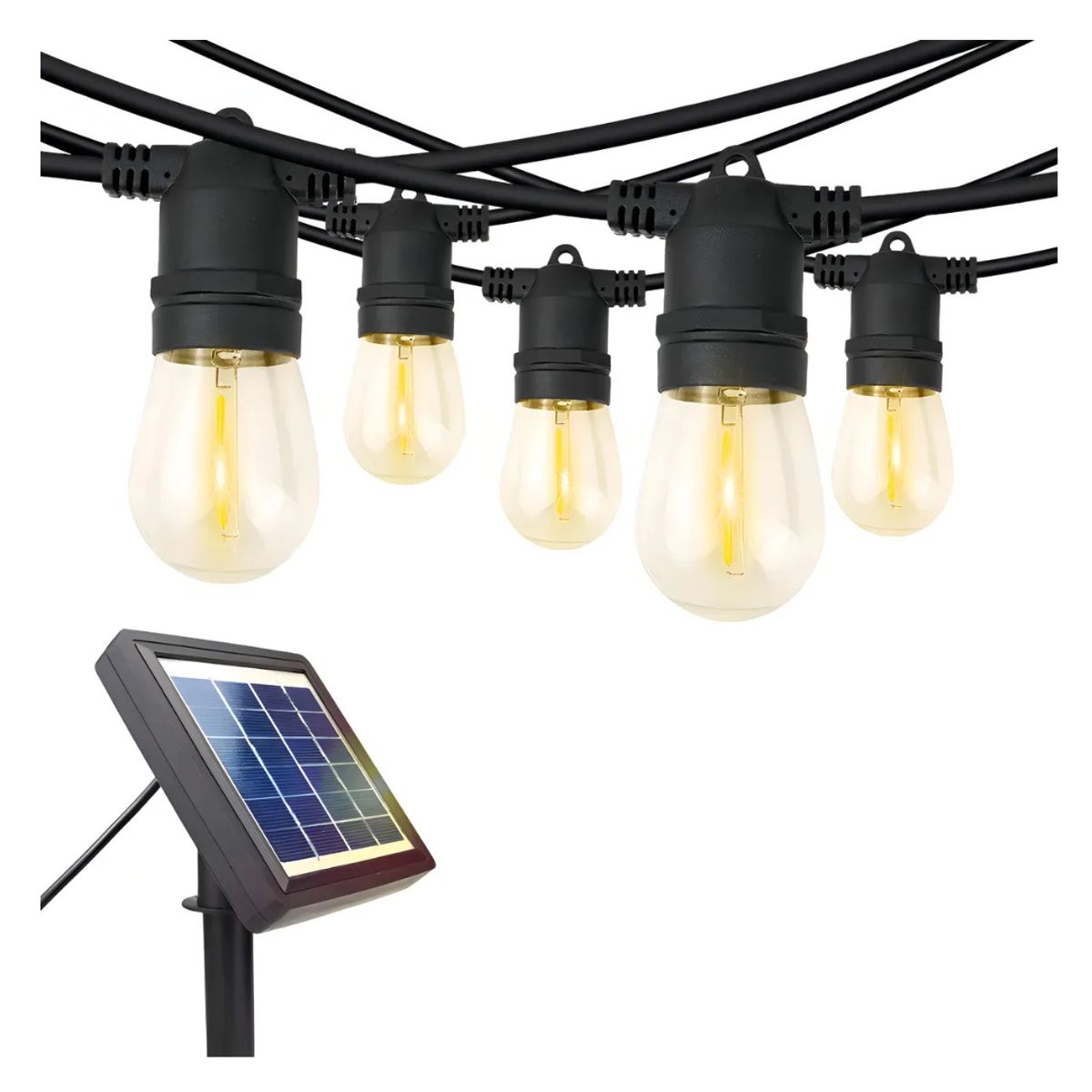 GENERICO - Guirnalda Solar Led 20 Ampolletas 5 Metros Luz Cálida 2700k Luz Blanco Cálido