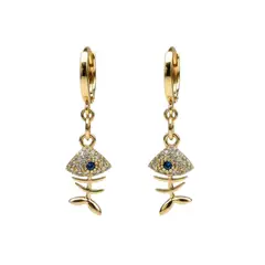 GENERICO - Argollas bañado en oro 18K Pescado Esqueleto