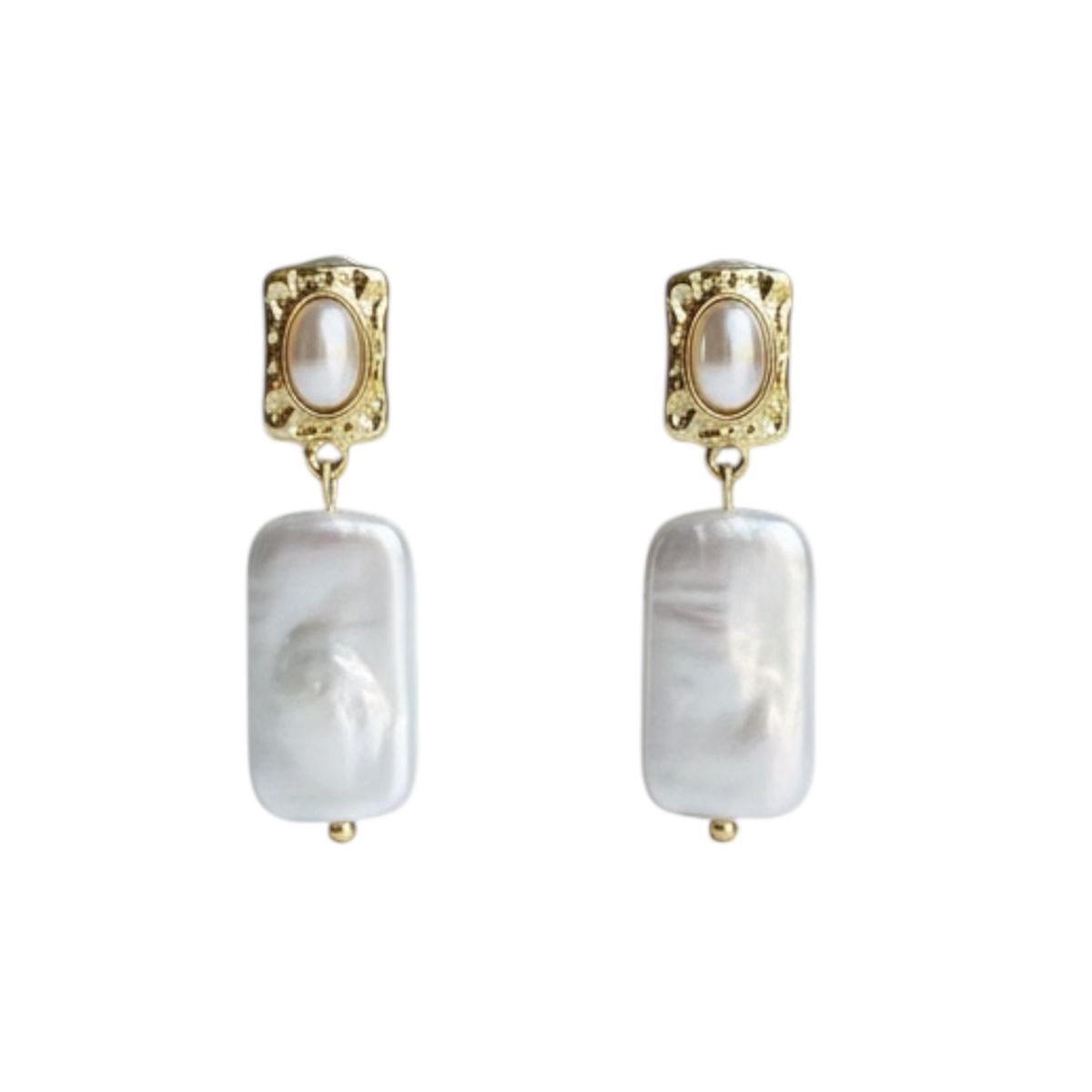 GENERICO - Aros Largos bañado en oro 18K con Perla Rectangular