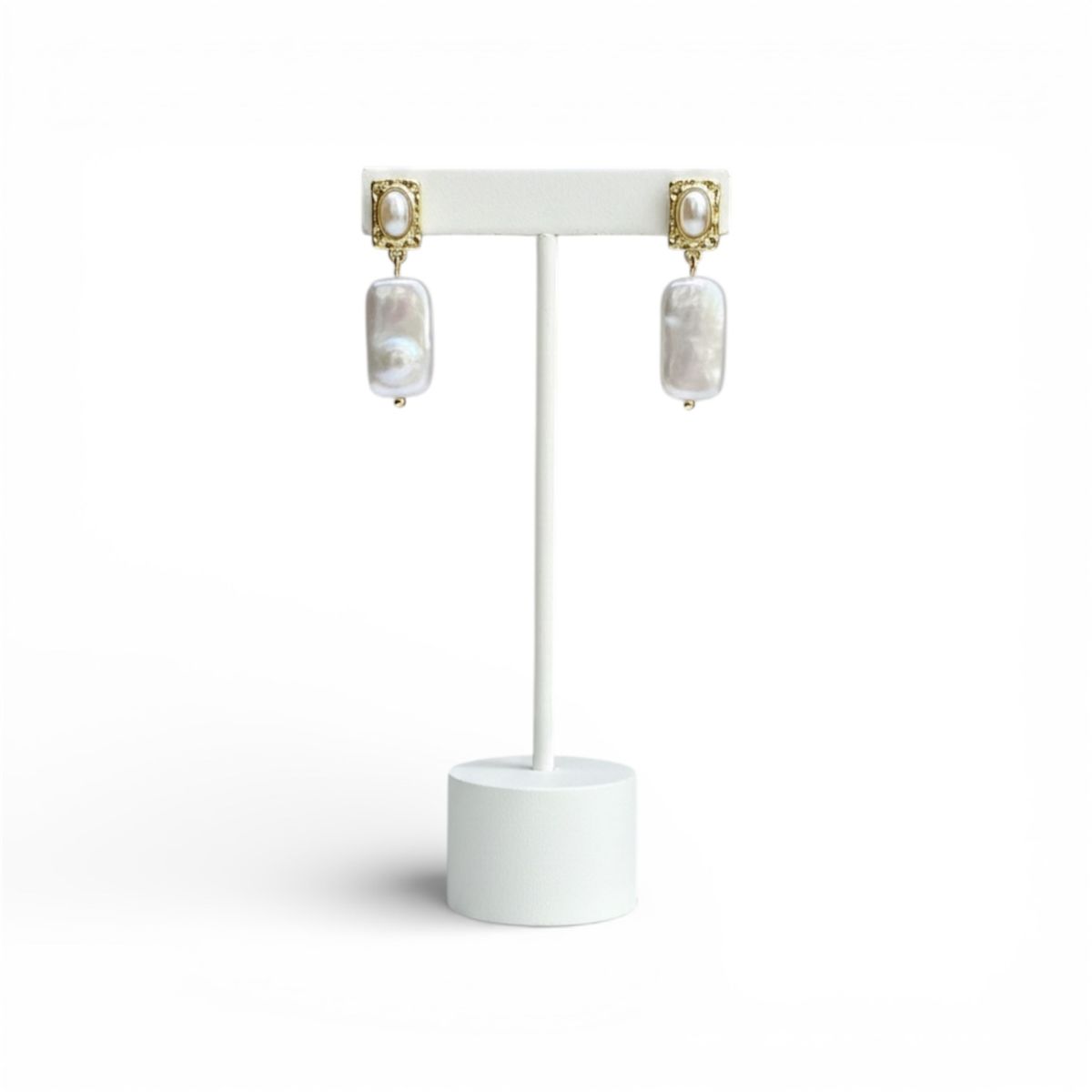 GENERICO - Aros Largos bañado en oro 18K con Perla Rectangular