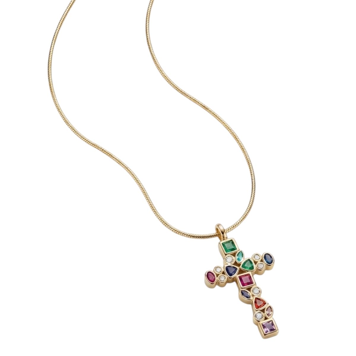 GENERICO - Collar Cruz Multicolor Ajustable - Bañado en Oro 18K