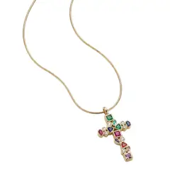 GENERICO - Collar Cruz Multicolor Ajustable - Bañado en Oro 18K