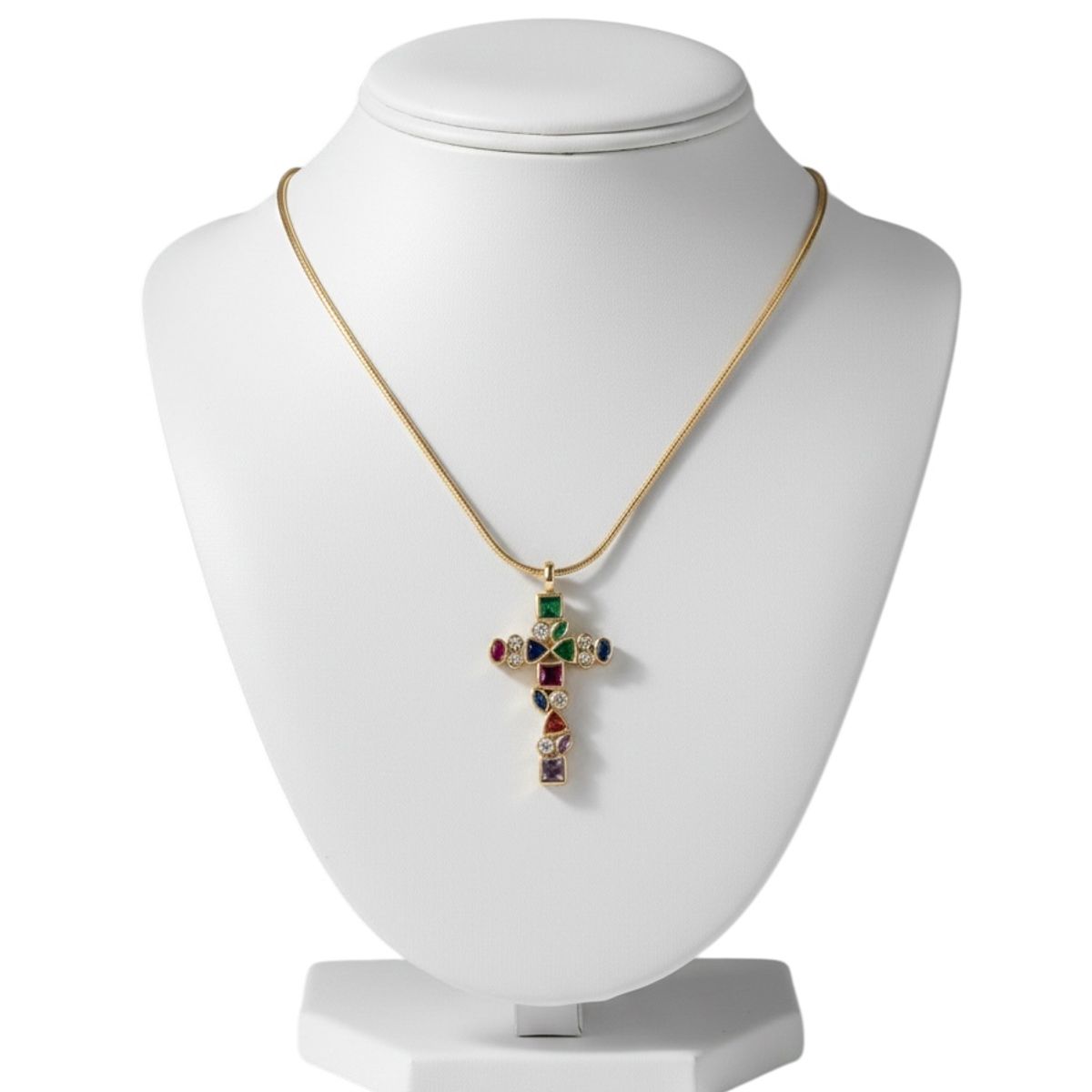 GENERICO - Collar Cruz Multicolor Ajustable - Bañado en Oro 18K
