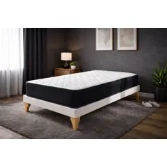 GENERICO - Cama 1 Plaza Con Colchón híbrido y Box Tapizado