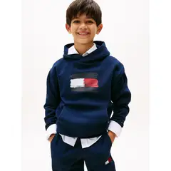TOMMY HILFIGER - Polerón Hoodie Flag Logo Azul