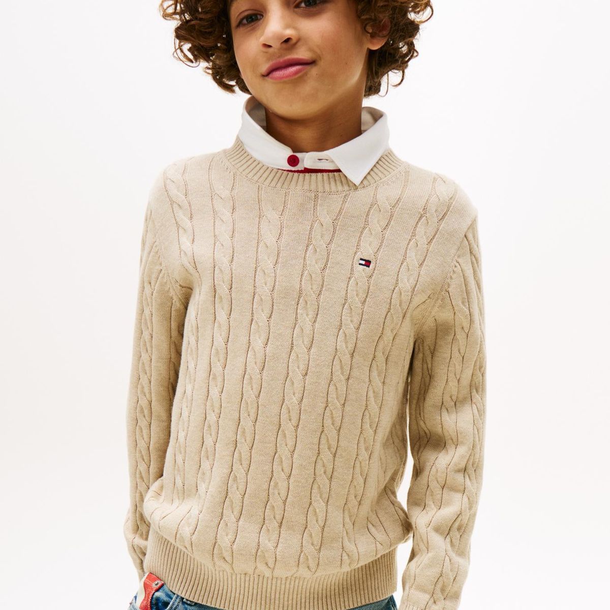 TOMMY HILFIGER - Sweater De Niño De Punto Trenzado Beige Tommy Hilfiger