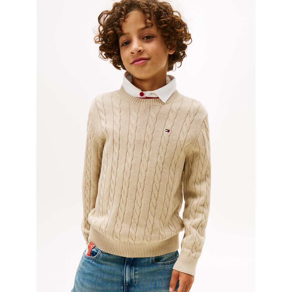 TOMMY HILFIGER - Sweater De Niño De Punto Trenzado Beige Tommy Hilfiger