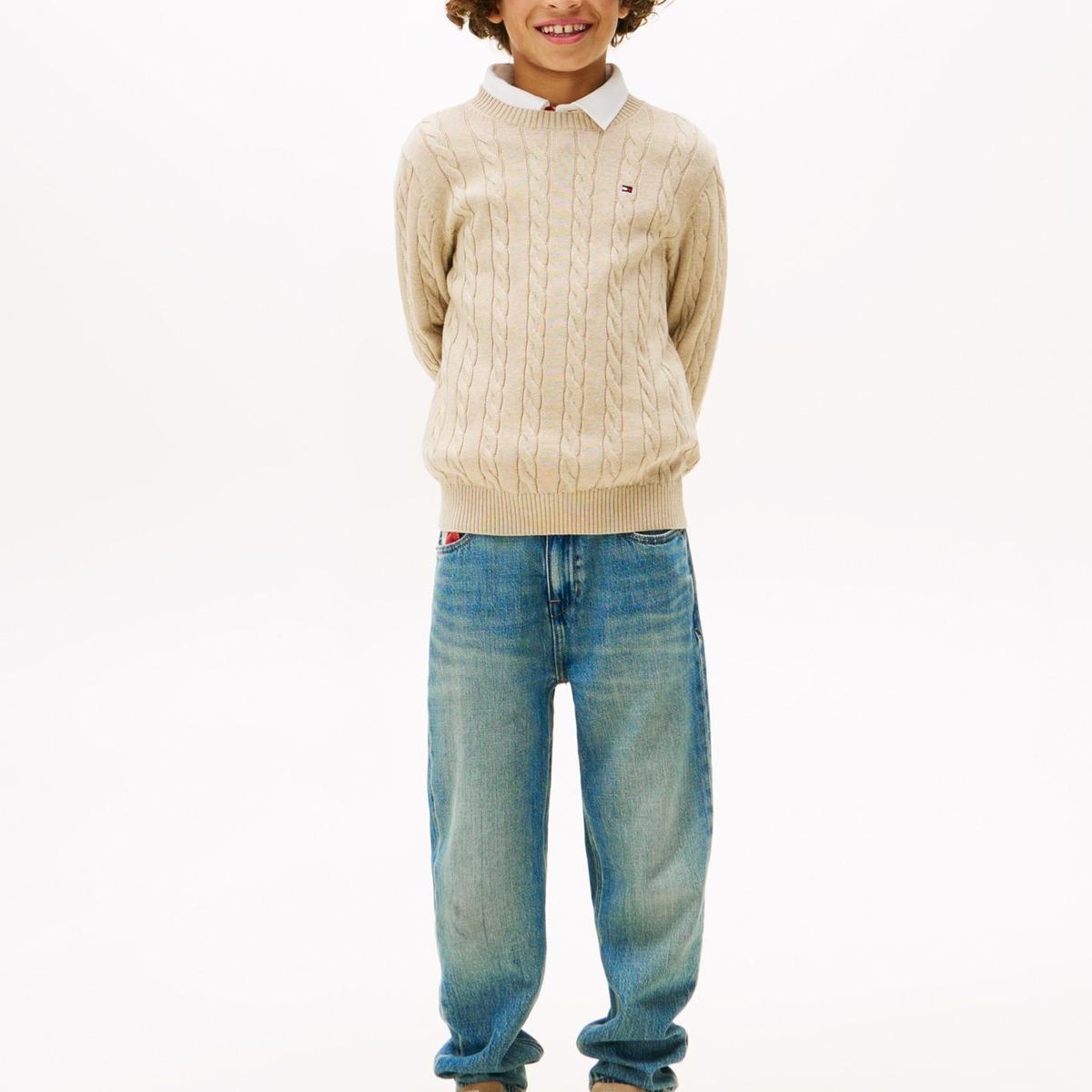 TOMMY HILFIGER - Sweater De Niño De Punto Trenzado Beige Tommy Hilfiger