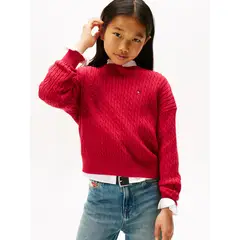 TOMMY HILFIGER - Sweater De Punto Trenzado Rojo