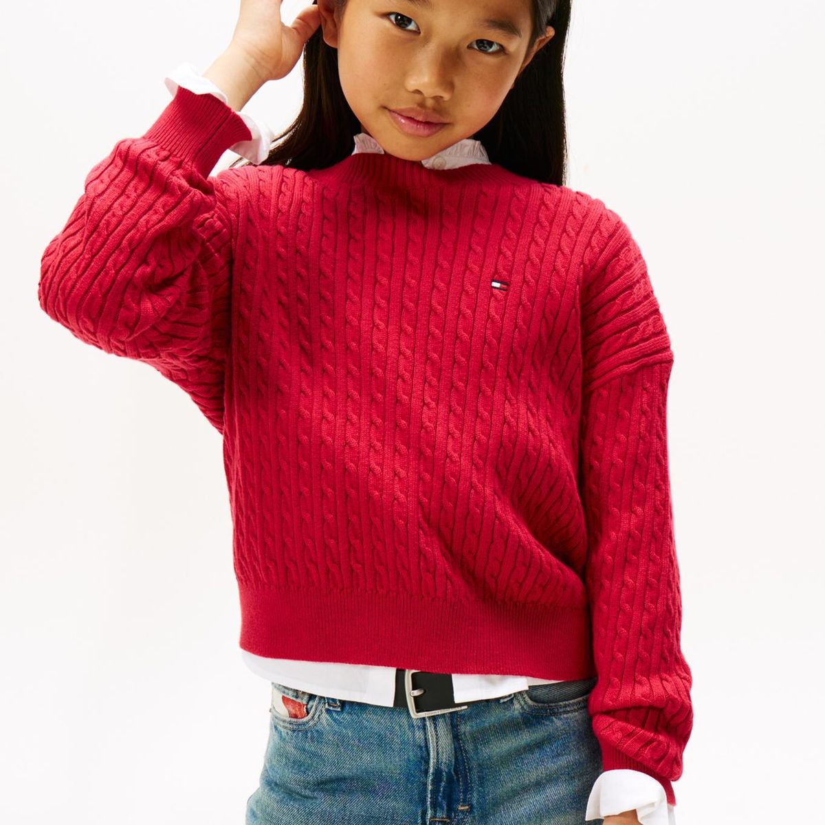 TOMMY HILFIGER - Sweater De Punto Trenzado Rojo Tommy Hilfiger