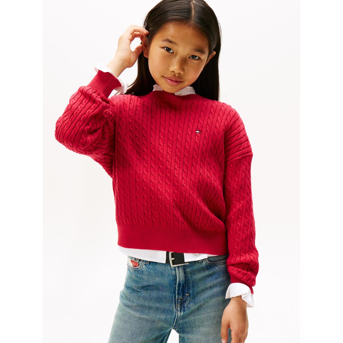 TOMMY HILFIGER - Sweater De Punto Trenzado Rojo Tommy Hilfiger
