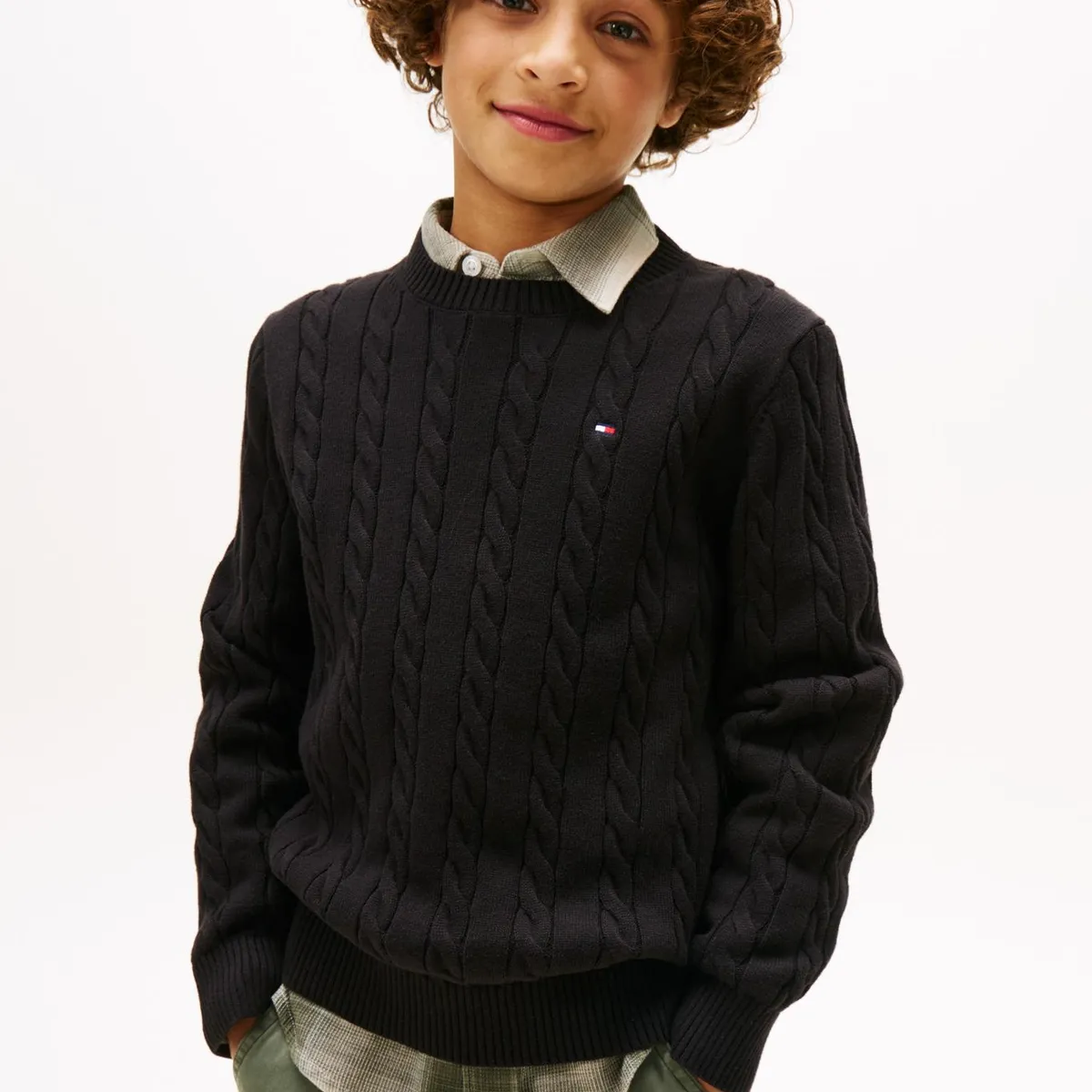 TOMMY HILFIGER - Sweater De Niño De Punto Trenzado Negro Tommy Hilfiger