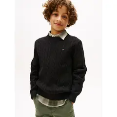 TOMMY HILFIGER - Sweater De Niño De Punto Trenzado Negro