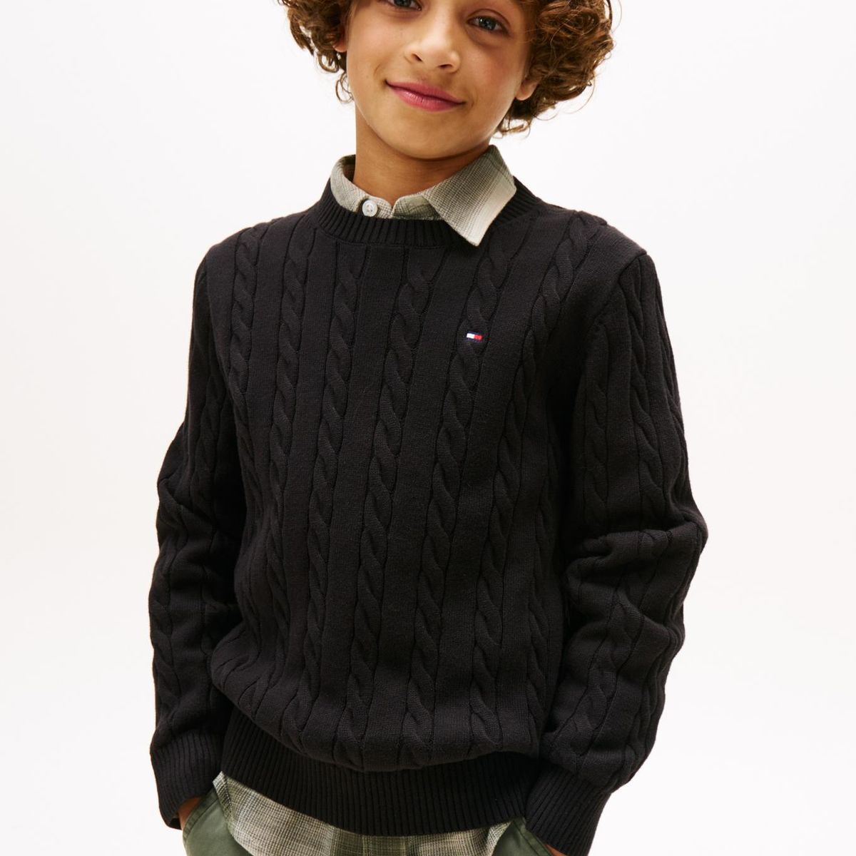 TOMMY HILFIGER - Sweater De Niño De Punto Trenzado Negro Tommy Hilfiger