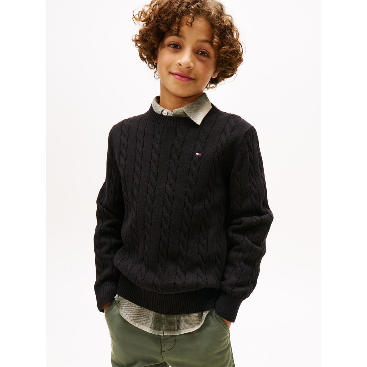 TOMMY HILFIGER - Sweater De Niño De Punto Trenzado Negro Tommy Hilfiger
