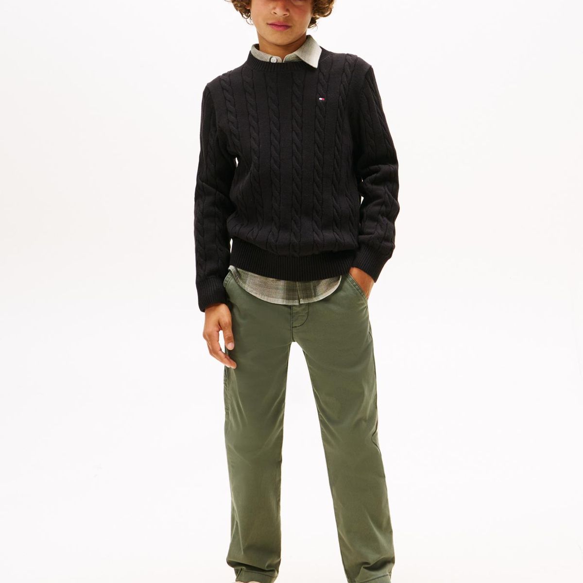 TOMMY HILFIGER - Sweater De Niño De Punto Trenzado Negro Tommy Hilfiger