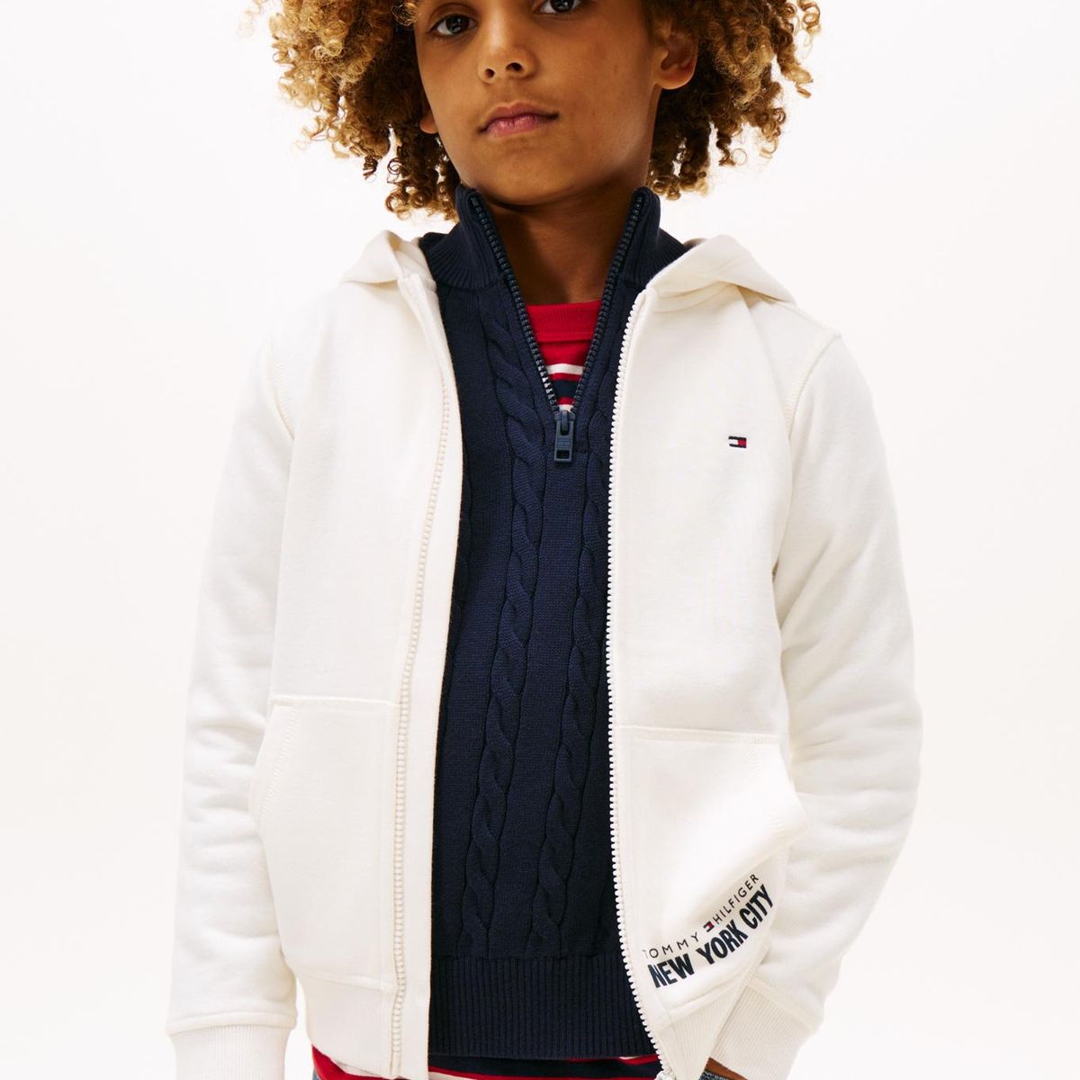 TOMMY HILFIGER - Polerón Hoodie Con Cierre Blanco Tommy Hilfiger