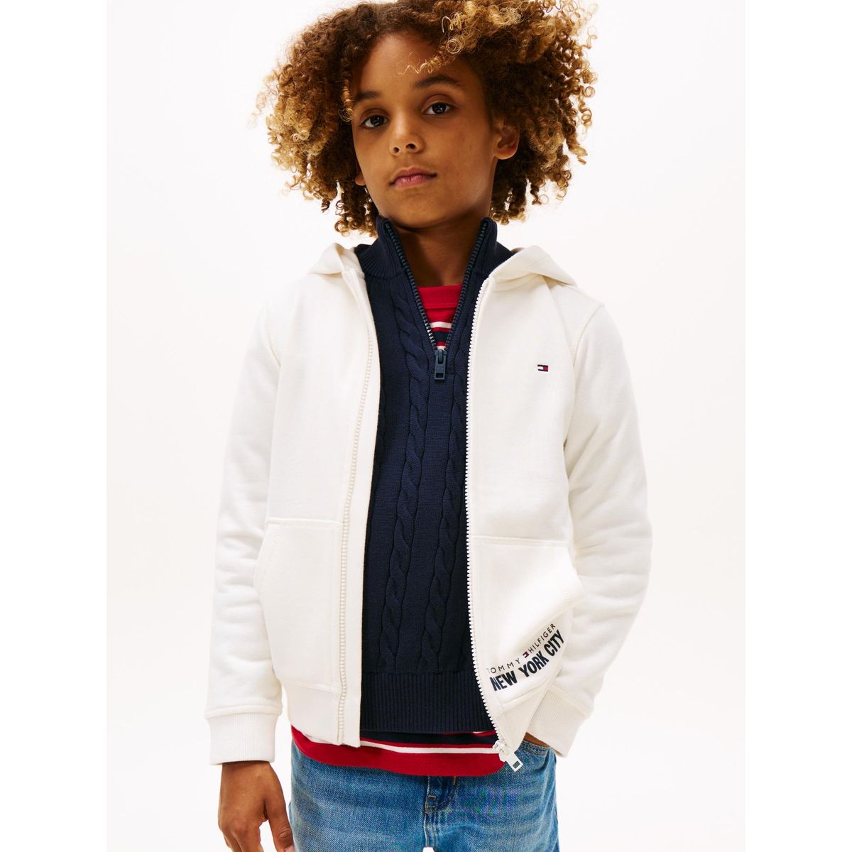 TOMMY HILFIGER - Polerón Hoodie Con Cierre Blanco Tommy Hilfiger