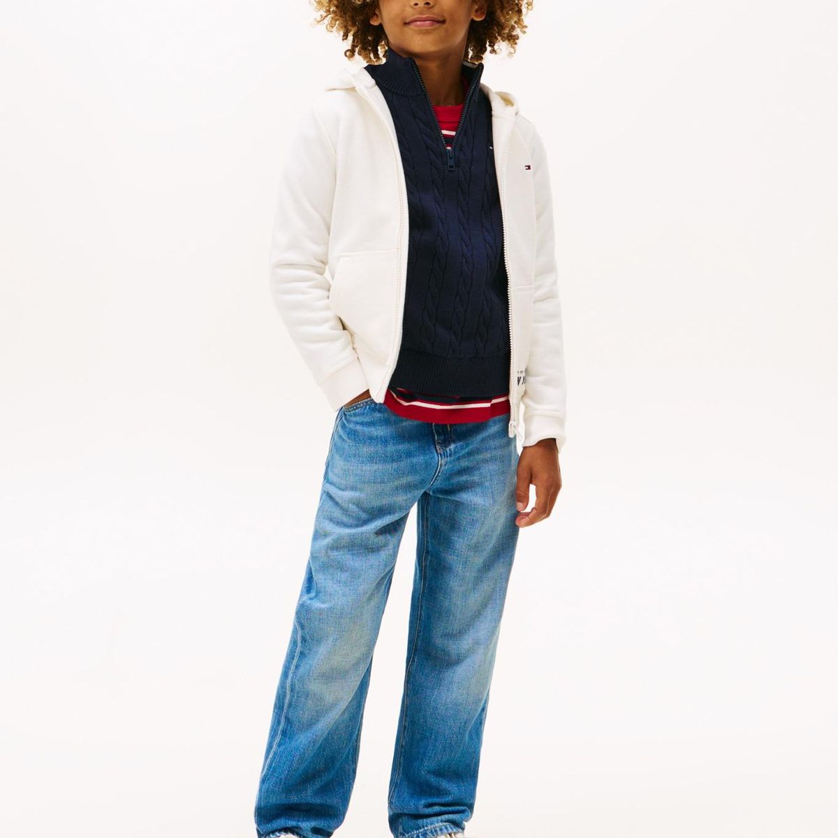 TOMMY HILFIGER - Polerón Hoodie Con Cierre Blanco Tommy Hilfiger