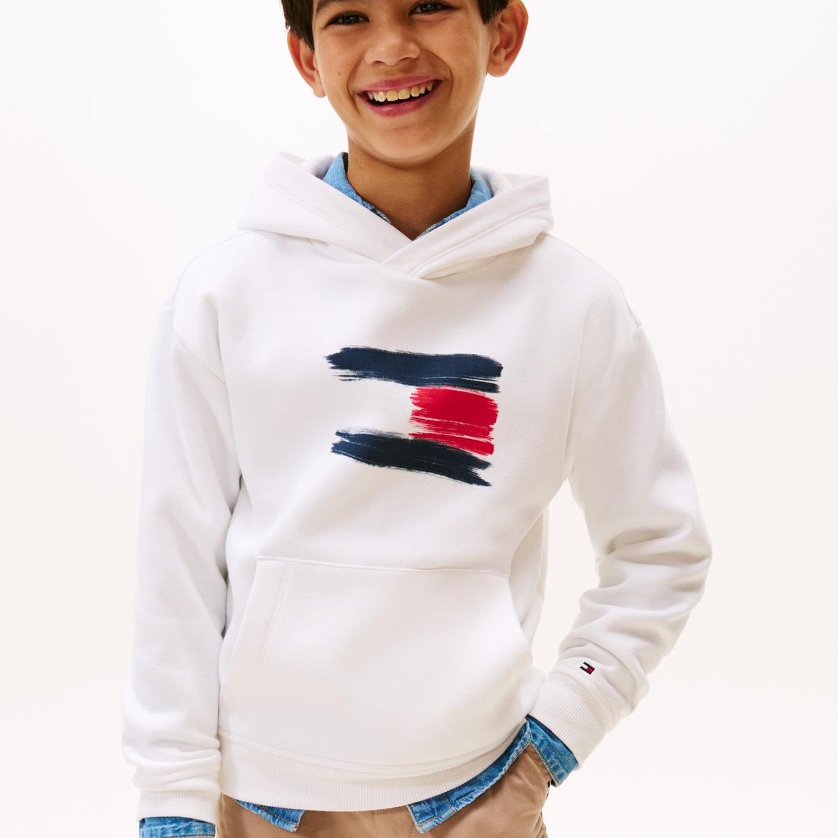 TOMMY HILFIGER - Polerón Hoodie Flag Logo Blanco Tommy Hilfiger