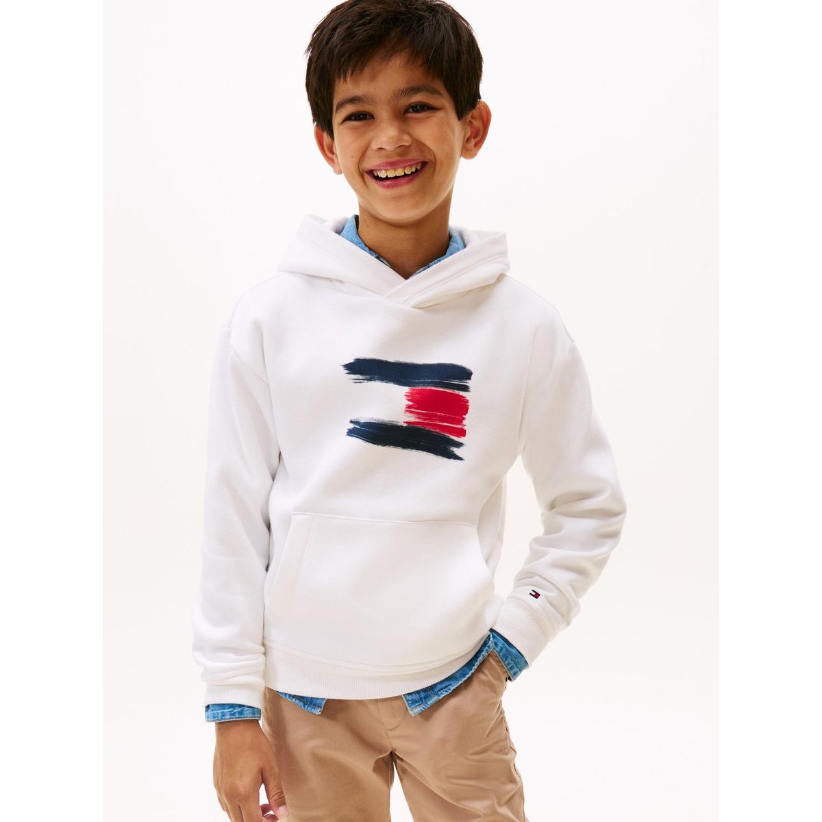 TOMMY HILFIGER - Polerón Hoodie Flag Logo Blanco Tommy Hilfiger
