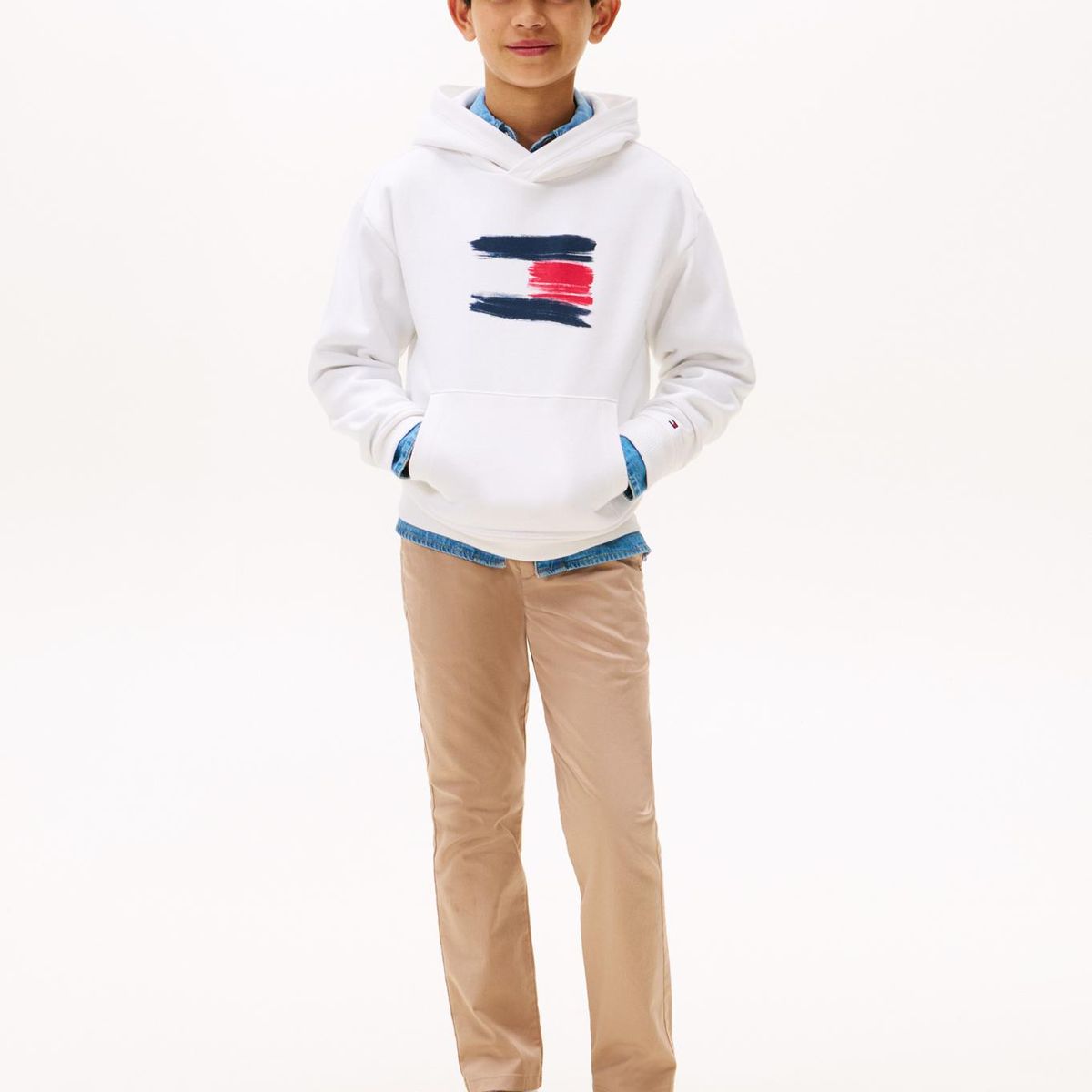 TOMMY HILFIGER - Polerón Hoodie Flag Logo Blanco Tommy Hilfiger