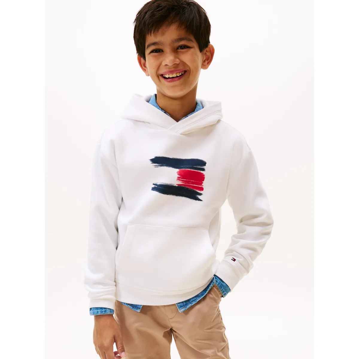 TOMMY HILFIGER - Polerón Hoodie Flag Logo Blanco Tommy Hilfiger