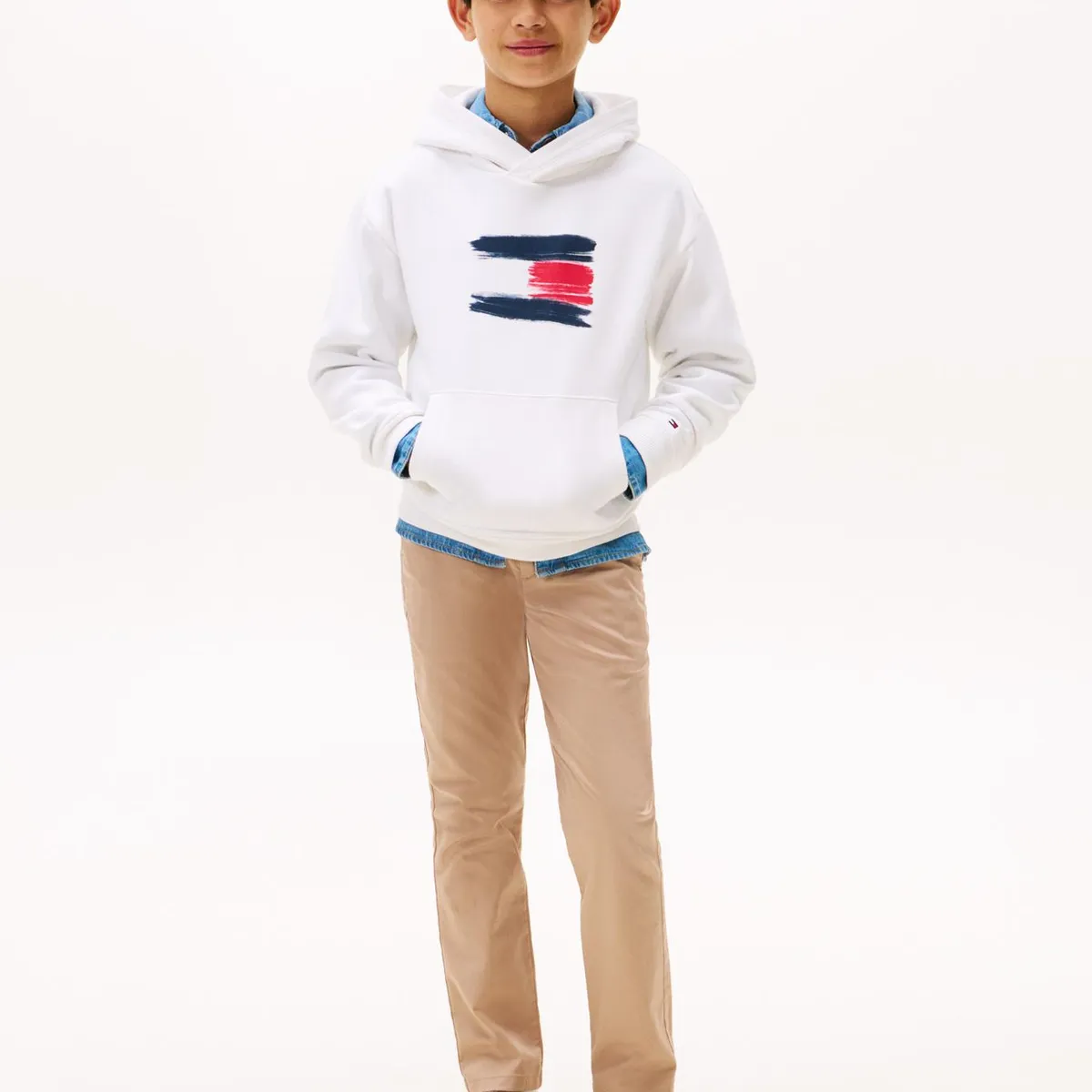 TOMMY HILFIGER - Polerón Hoodie Flag Logo Blanco Tommy Hilfiger