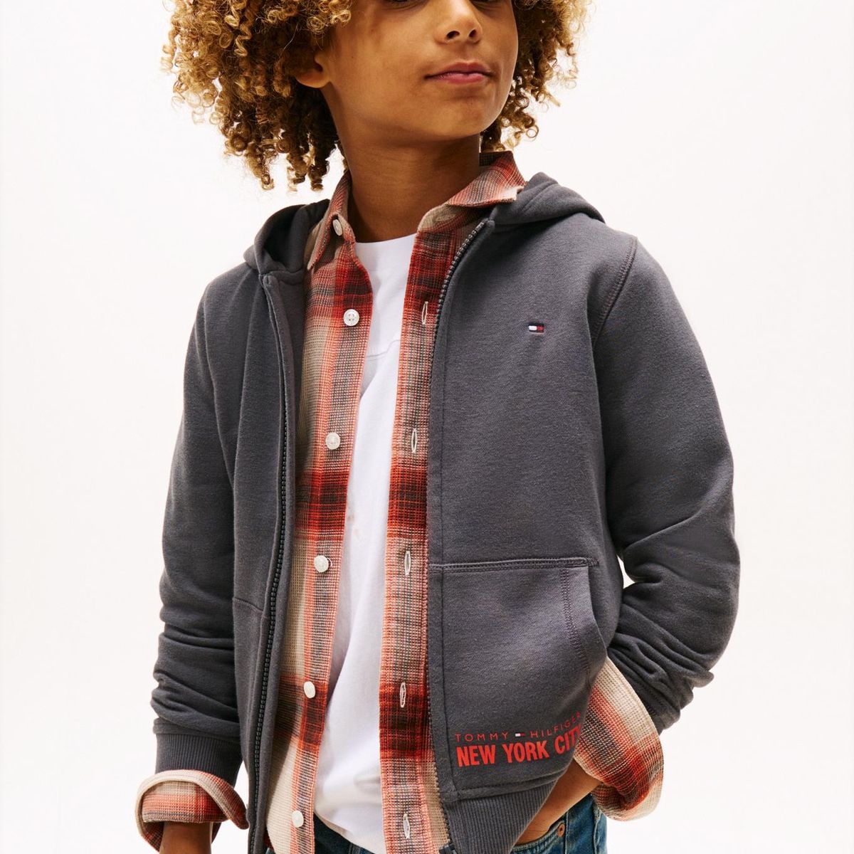 TOMMY HILFIGER - Polerón Hoodie Con Cierre Gris Tommy Hilfiger