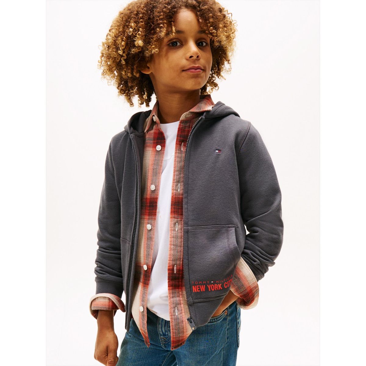 TOMMY HILFIGER - Polerón Hoodie Con Cierre Gris Tommy Hilfiger