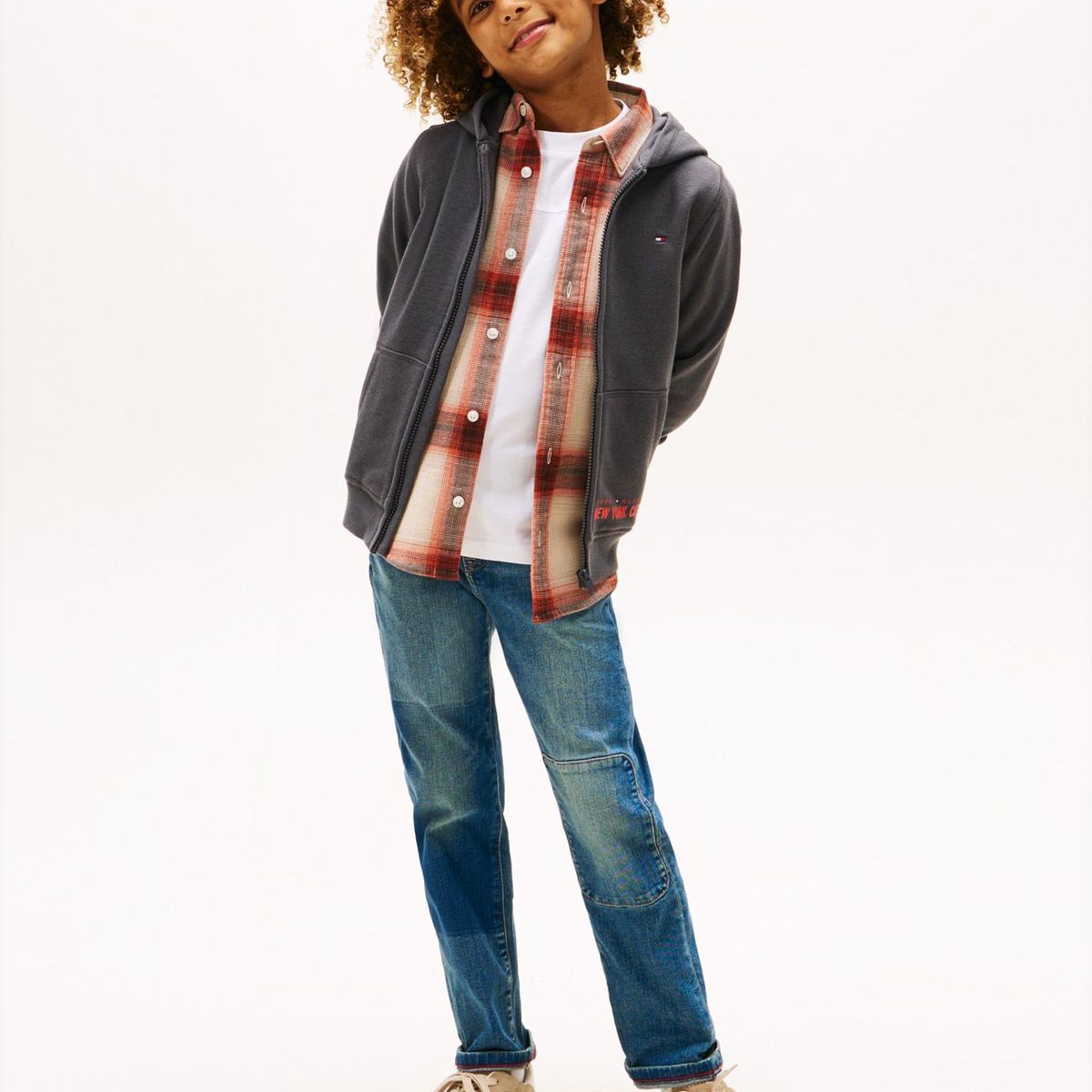 TOMMY HILFIGER - Polerón Hoodie Con Cierre Gris Tommy Hilfiger