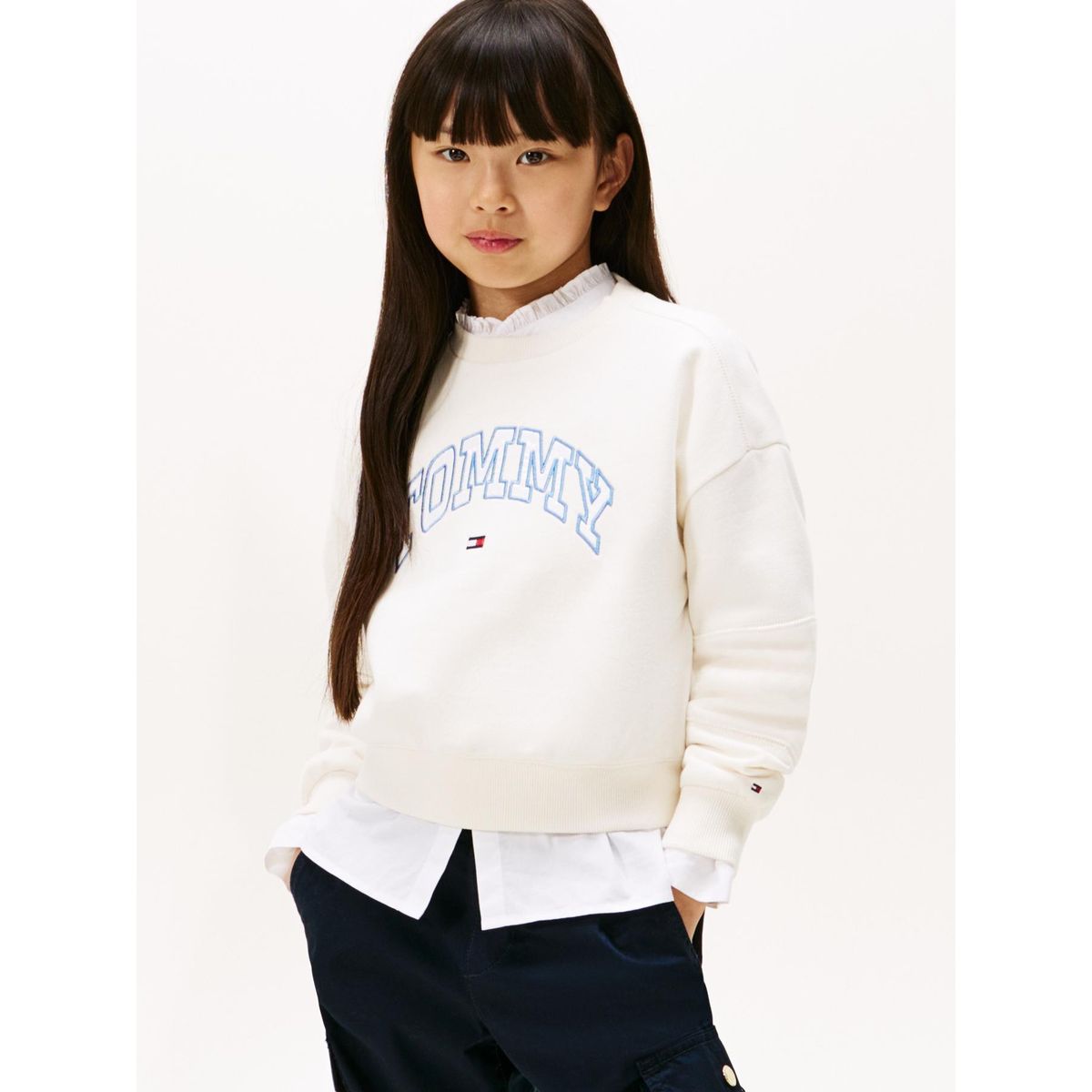 TOMMY HILFIGER - Polerón Varsity Amplio Con Logo Blanco Tommy Hilfiger