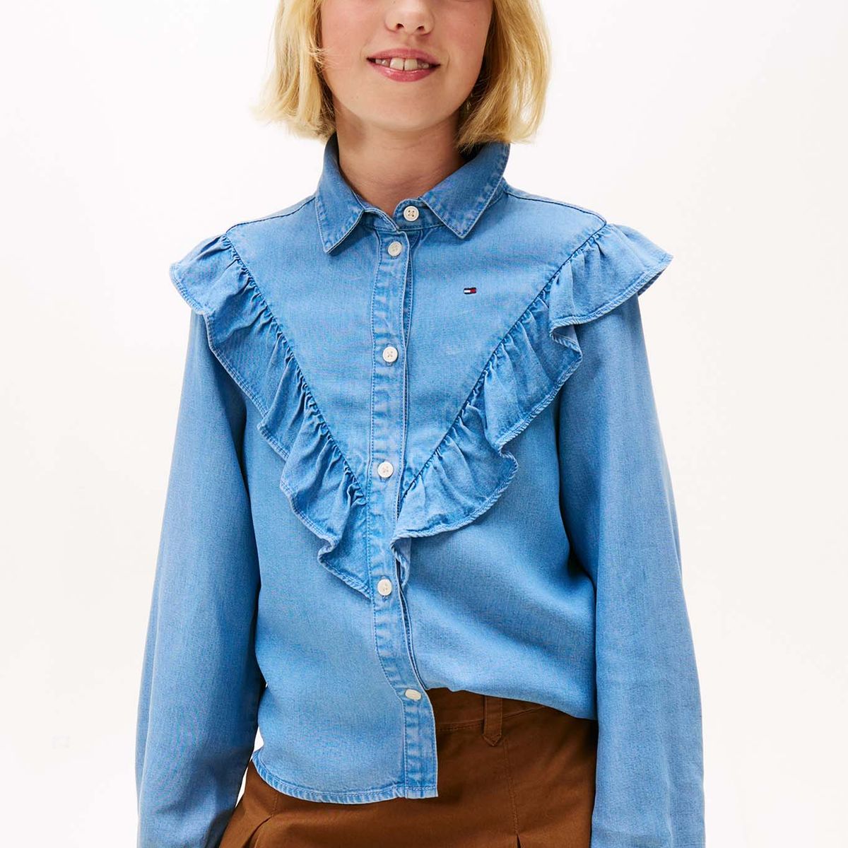 TOMMY HILFIGER - Blusa Con Volantes Azul Tommy Hilfiger