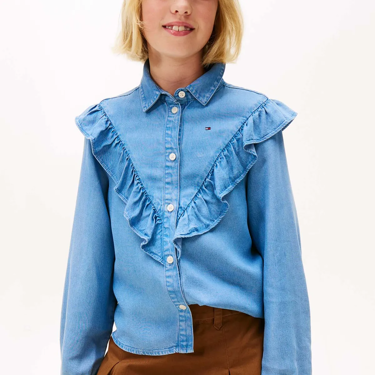 TOMMY HILFIGER - Blusa Con Volantes Azul Tommy Hilfiger