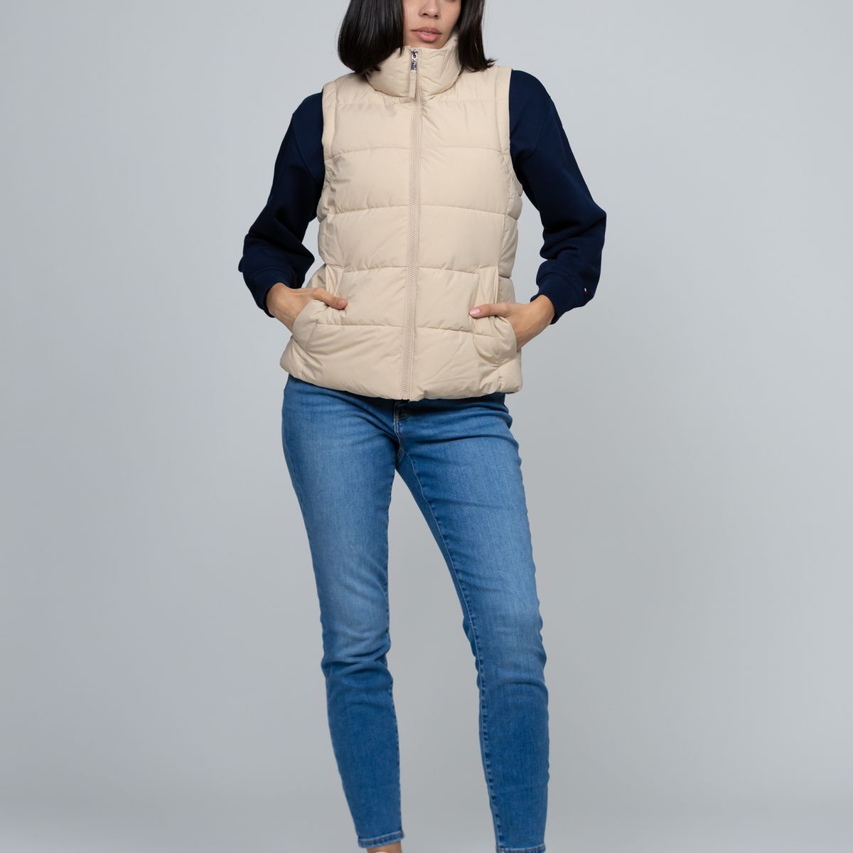 TOMMY HILFIGER - Parka Vest De Cuello Alto Beige Tommy Hilfiger