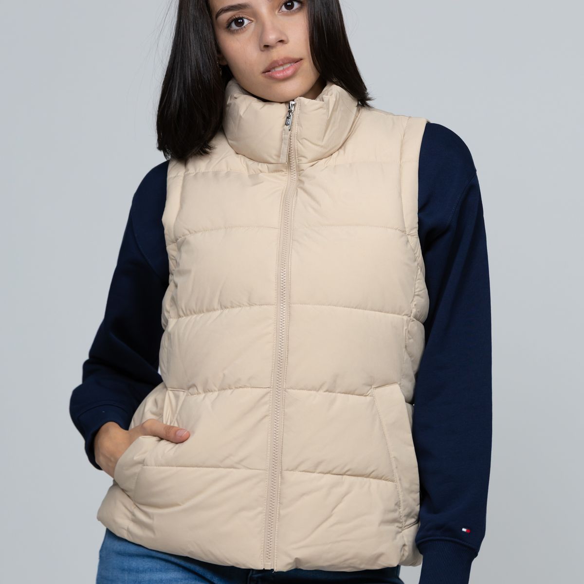 TOMMY HILFIGER - Parka Vest De Cuello Alto Beige Tommy Hilfiger