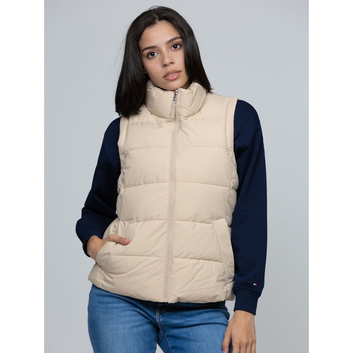 TOMMY HILFIGER - Parka Vest De Cuello Alto Beige Tommy Hilfiger