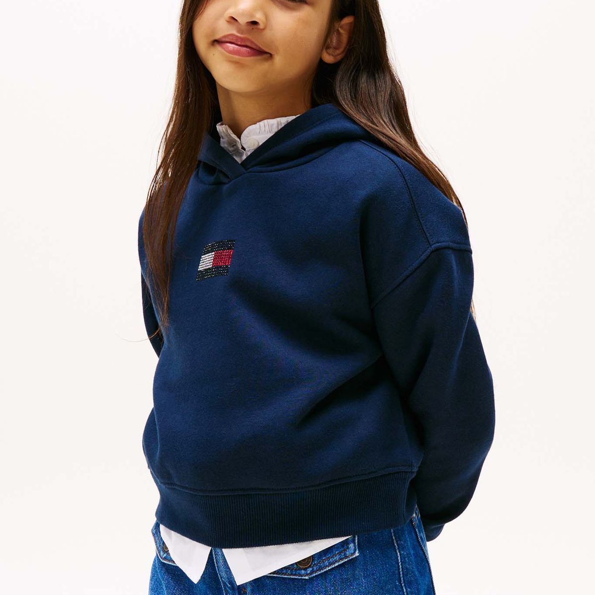 TOMMY HILFIGER - Polerón Hoodie Con Logo De Strass Azul Tommy Hilfiger