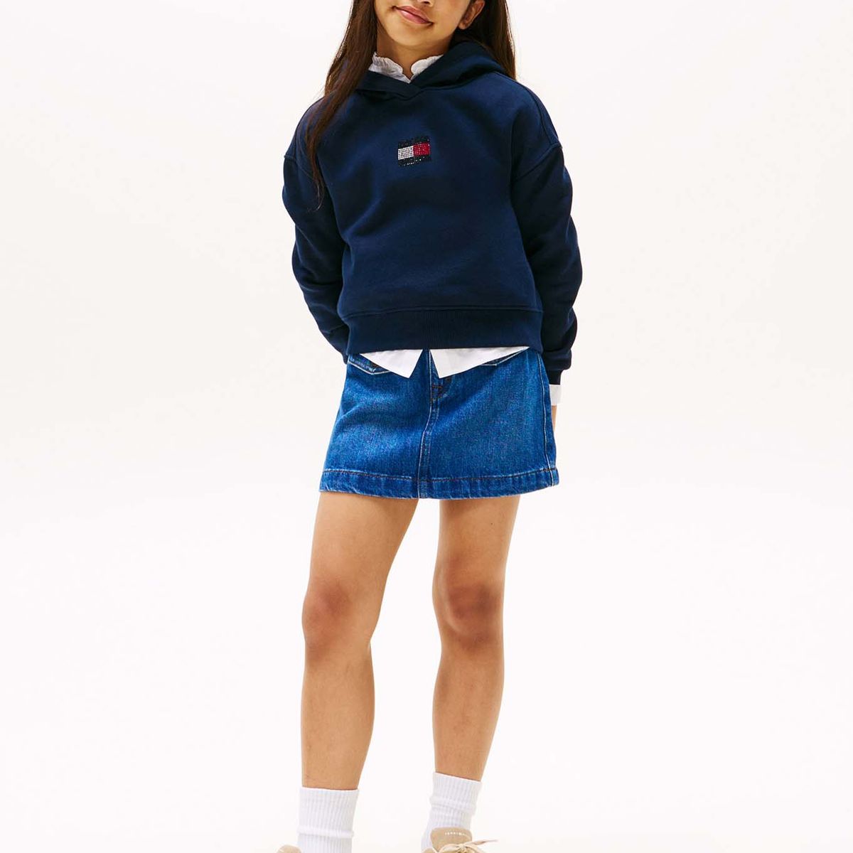 TOMMY HILFIGER - Polerón Hoodie Con Logo De Strass Azul Tommy Hilfiger