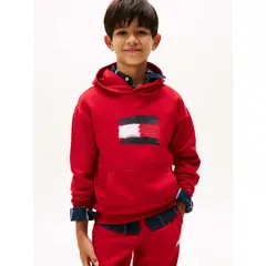 TOMMY HILFIGER - Polerón Hoodie Flag Logo Rojo