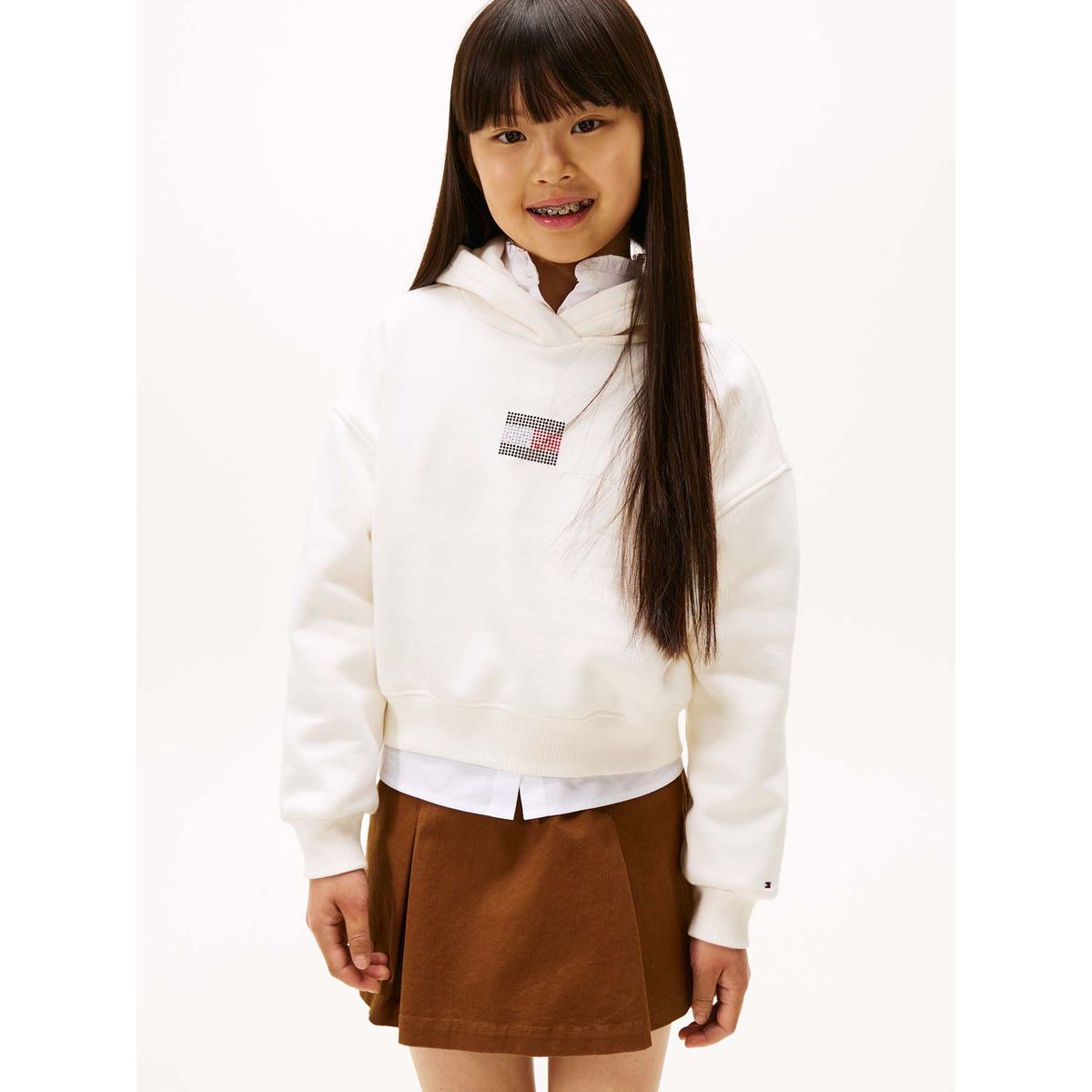 TOMMY HILFIGER - Polerón Hoodie Con Logo De Strass Blanco Tommy Hilfiger