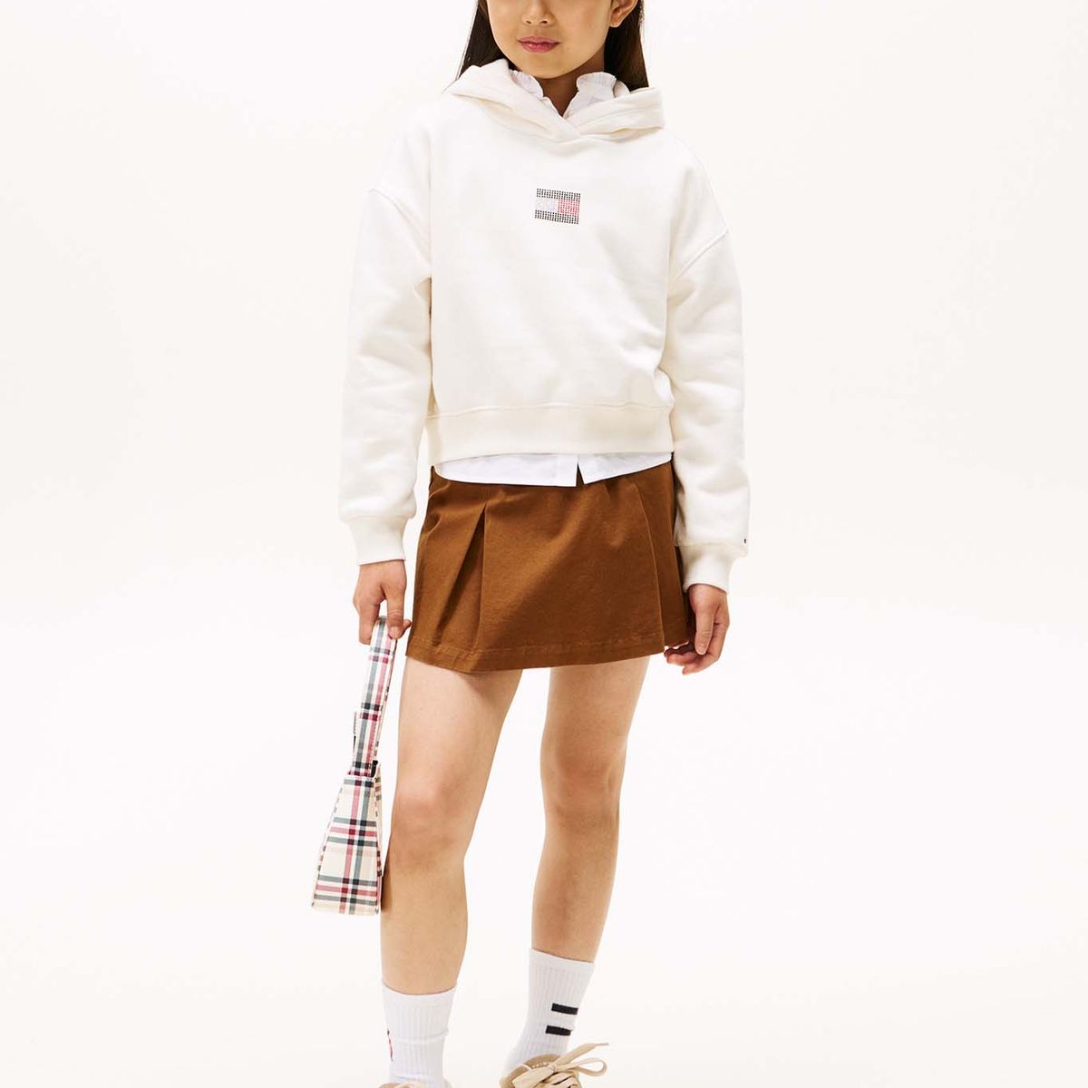 TOMMY HILFIGER - Polerón Hoodie Con Logo De Strass Blanco Tommy Hilfiger