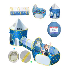 GENERICO - Carpa De Juegos Infantil 3 En 1 Castillo Piscina Tunel Niños Azul BELUG
