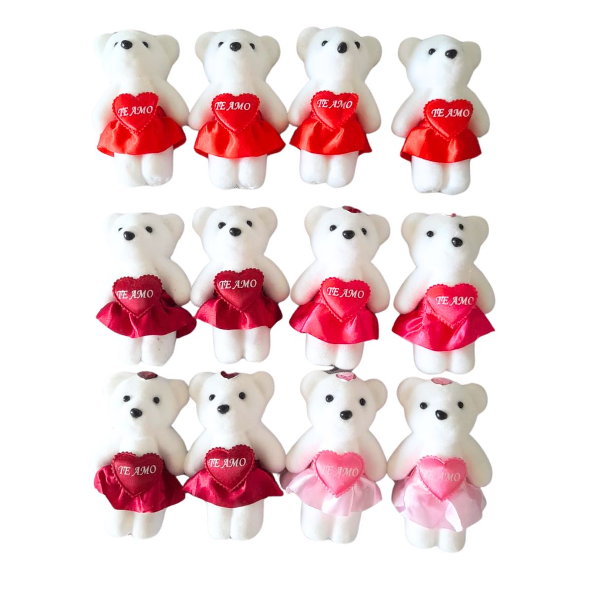 GENERICO - Pack 12 Osos De Peluche  11 cm San Valentin Regalo Colores Variados