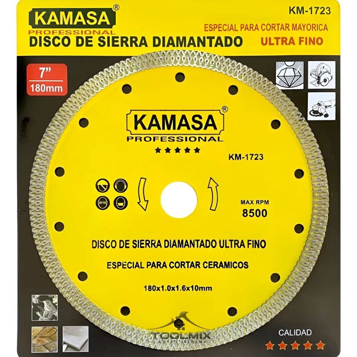 KAMASA - Disco Corte Diamantado 7puLG Porcelanato Mármol Granito
