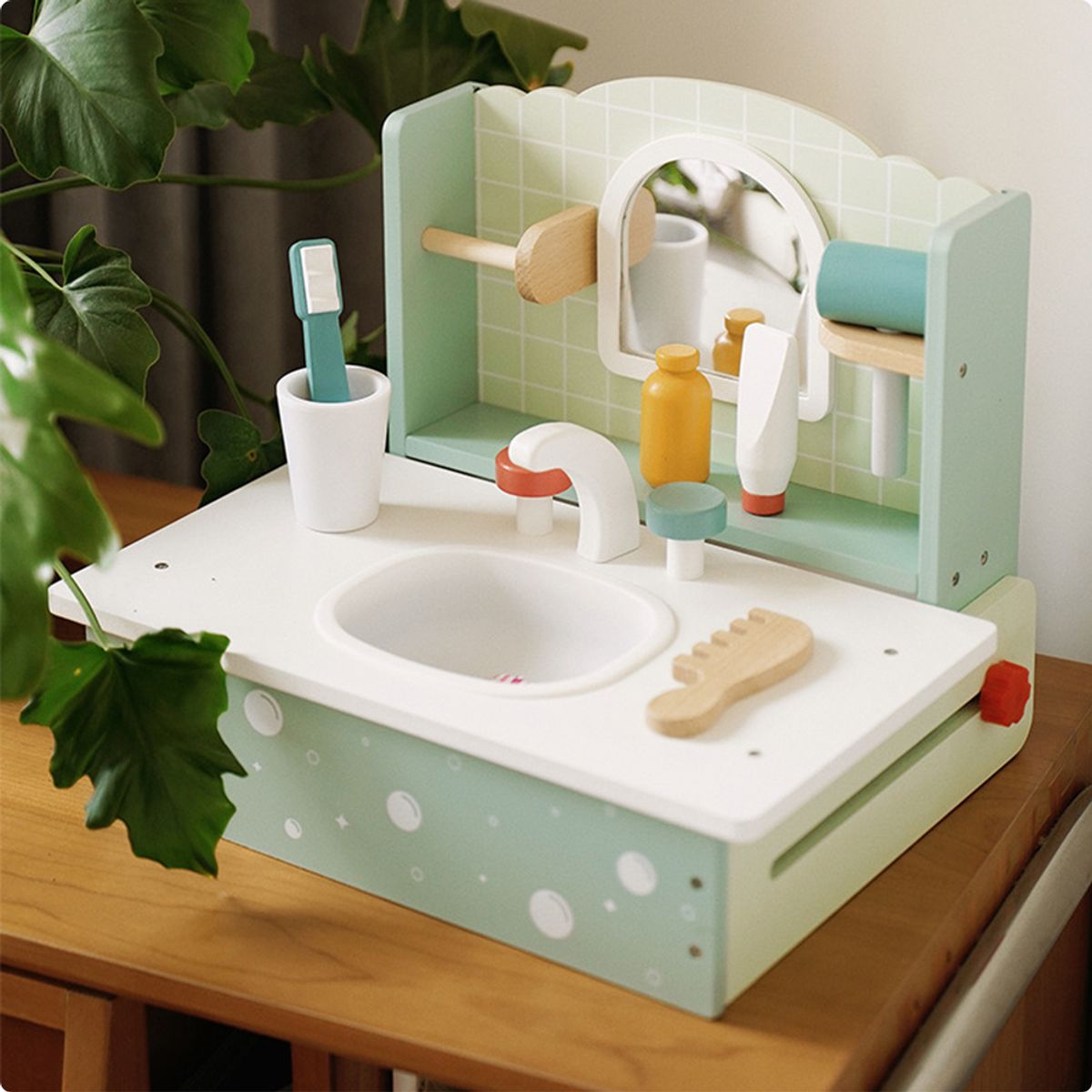 ABC - Lavamanos de Madera Infantil Juego de Baño Educativo