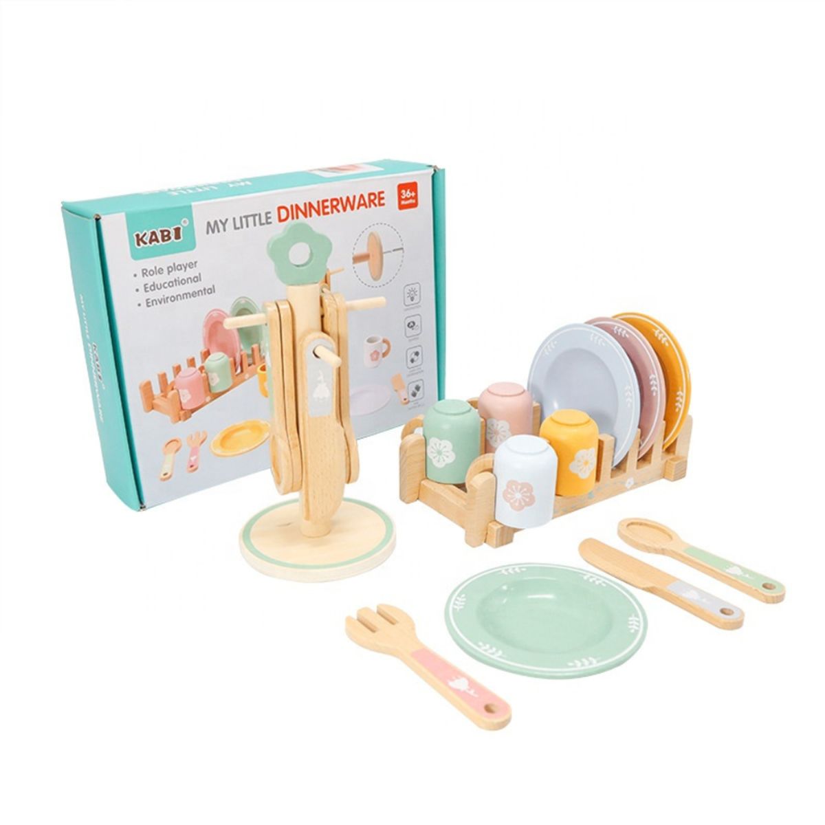 ABC - Set de Vajilla de Madera Juego de Comedor Infantil