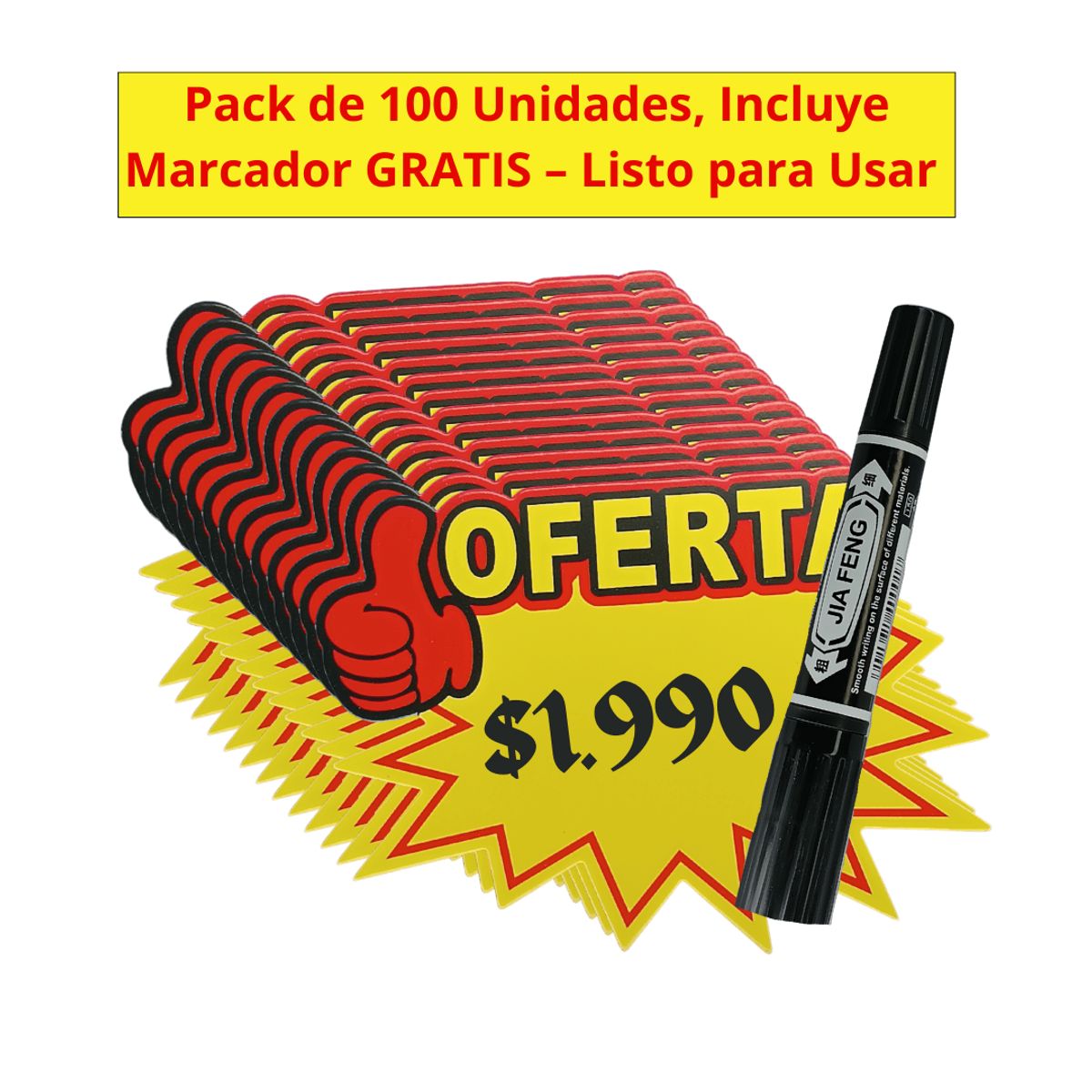 GENERICO - Kit 100 Etiquetas De Precio Ofert 10x13cm + Marcador Permanente