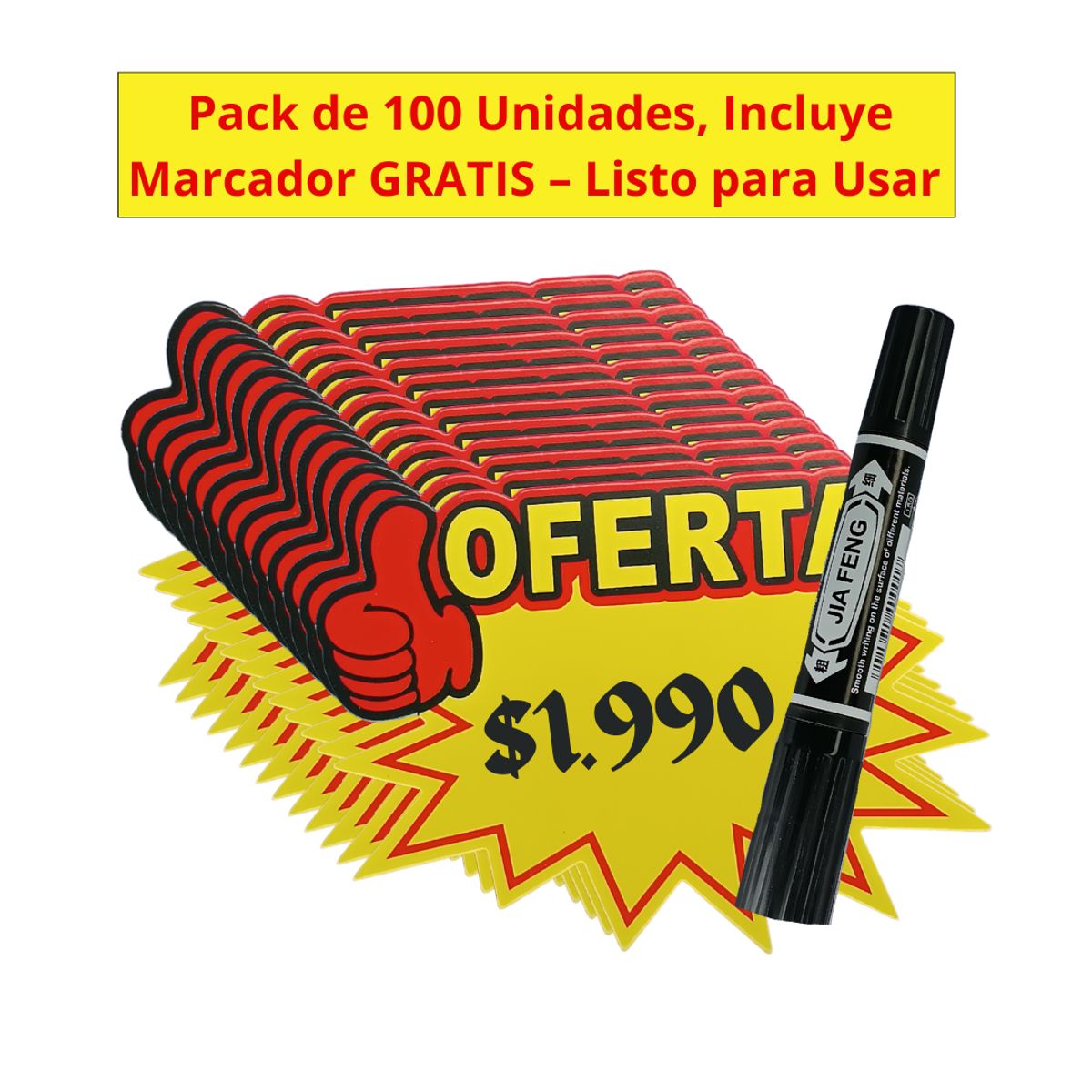 GENERICO - Kit 100 Etiquetas De Precio Ofert 15x19cm + Marcador Permanente