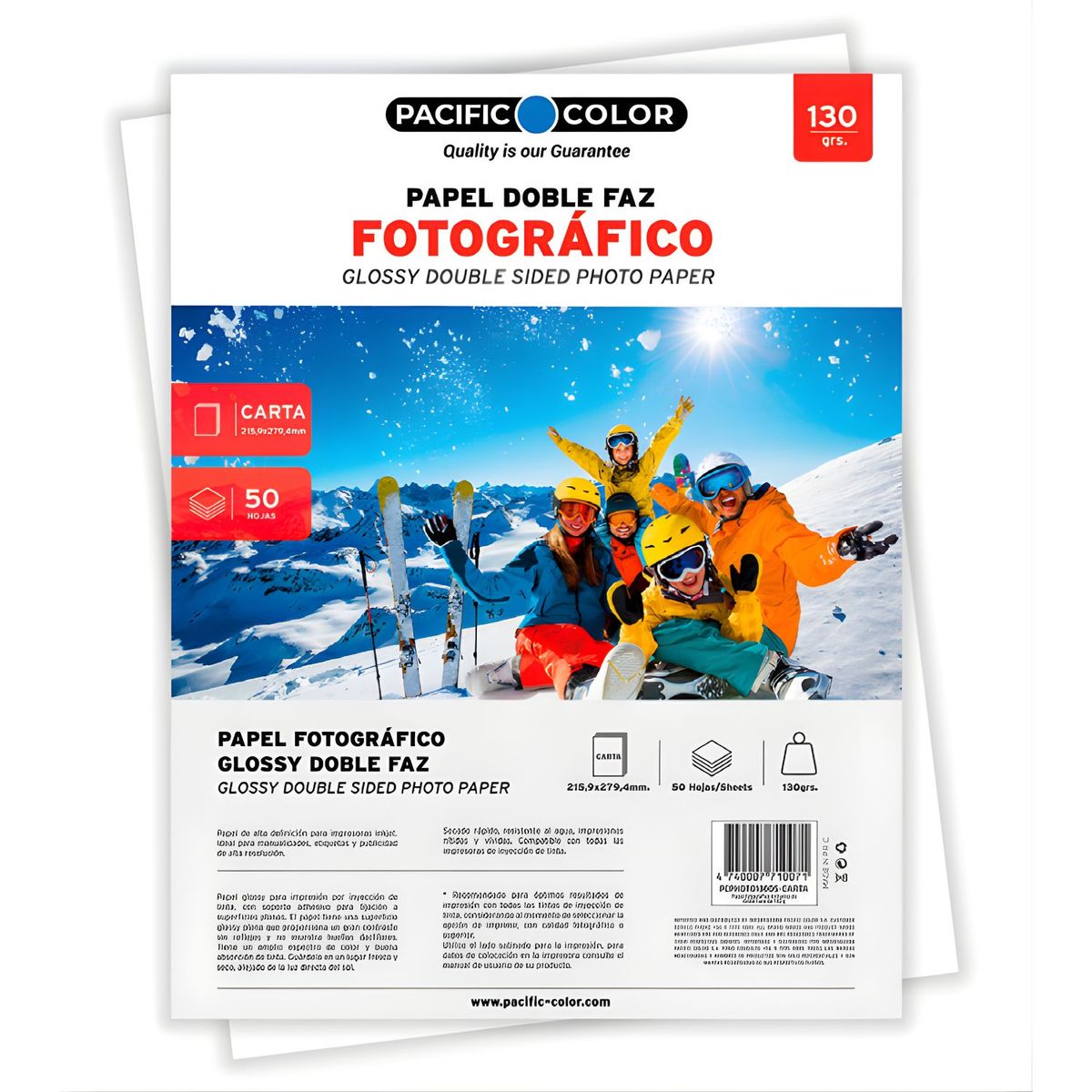 PACIFIC - Papel Fotografico Glossy Doble Cara Carta 130g 50 Hojas - PS